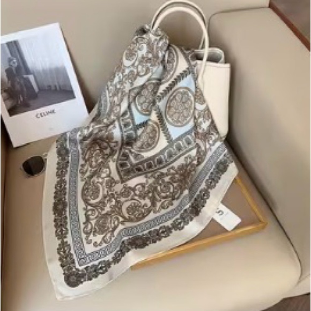Elegant Beige and Taupe Paisley Silk Scarf 20.9”x20.9”